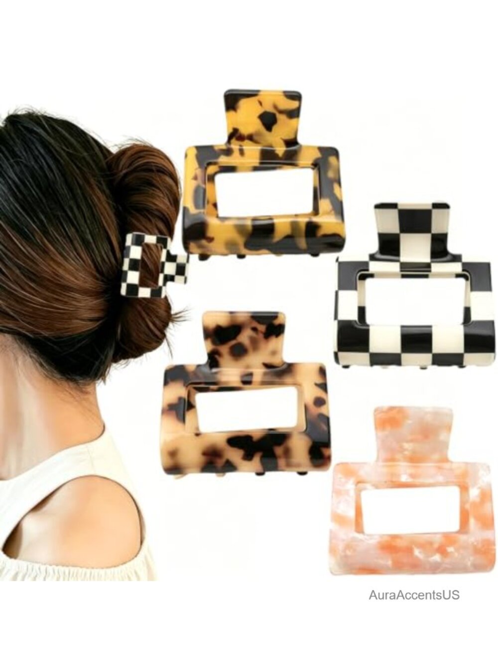 4 Pcs French Hair Claw Clips Tortoise Shell Acetate Jaw Clips Strong Hold Women